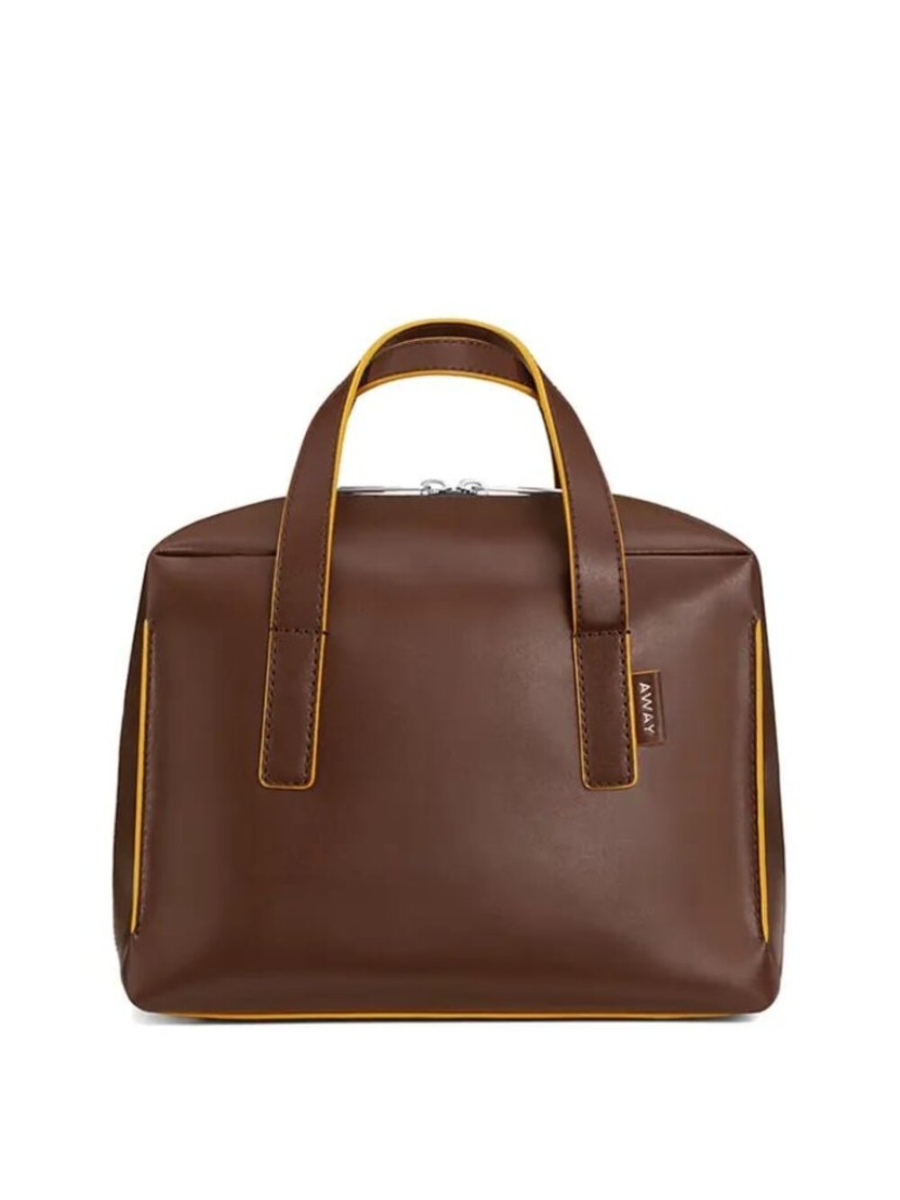 Away The Mini Everywhere Bag | Espresso Brown + Yellow Piping | Vegan Leather